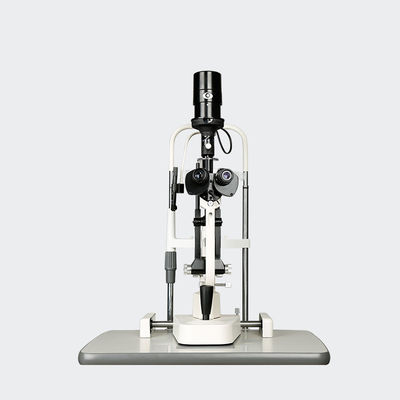 Ampliaciones convergentes de los pasos del microscopio de lámpara de raja del estereoscopio dos