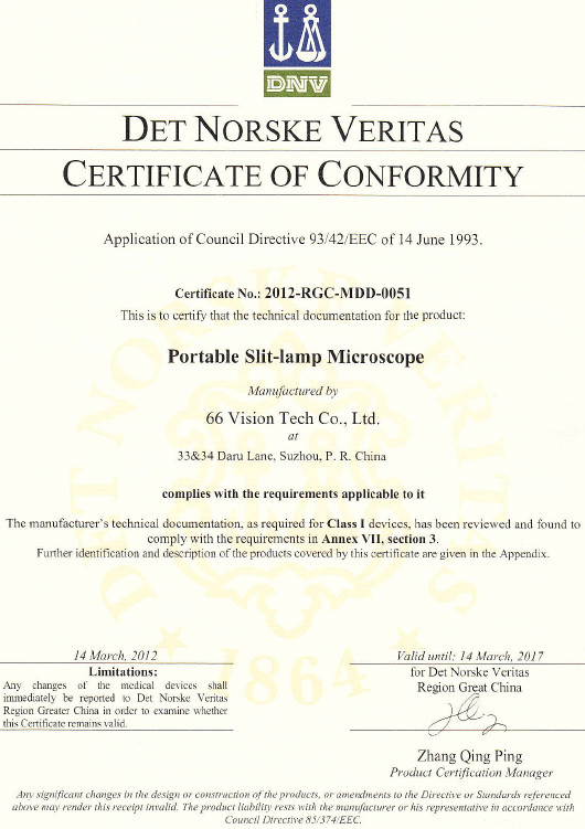 China 66 VISION TECH CO., LTD Certificaciones
