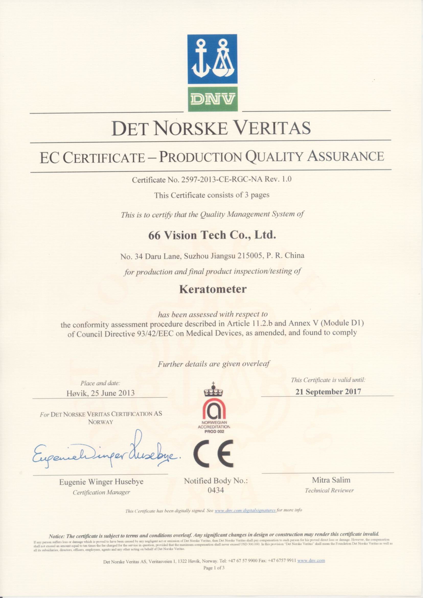 China 66 VISION TECH CO., LTD Certificaciones